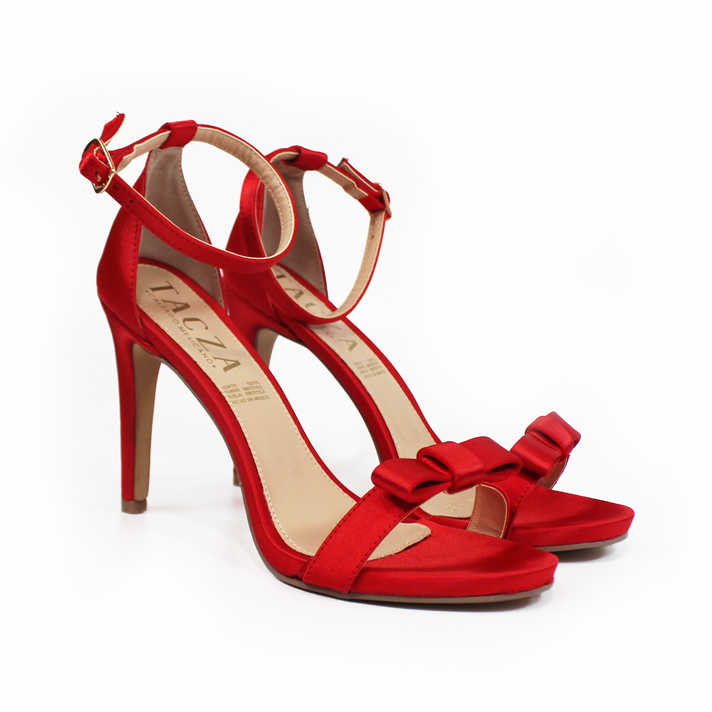 Sandalia de Fiesta Shantung Rojo con Moño Tacón Stiletto TACZA