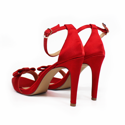 Sandalia de Fiesta Shantung Rojo con Moño Tacón Stiletto TACZA