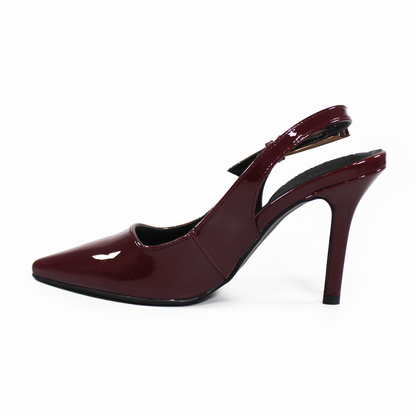 Stiletto Slingback Vino Charol con Hebilla Grande LADY PAULINA