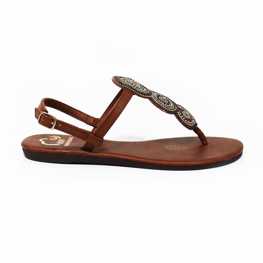 Sandalia Plana NOMADAS Pata de Gallo con Pedrería Tan de Dama