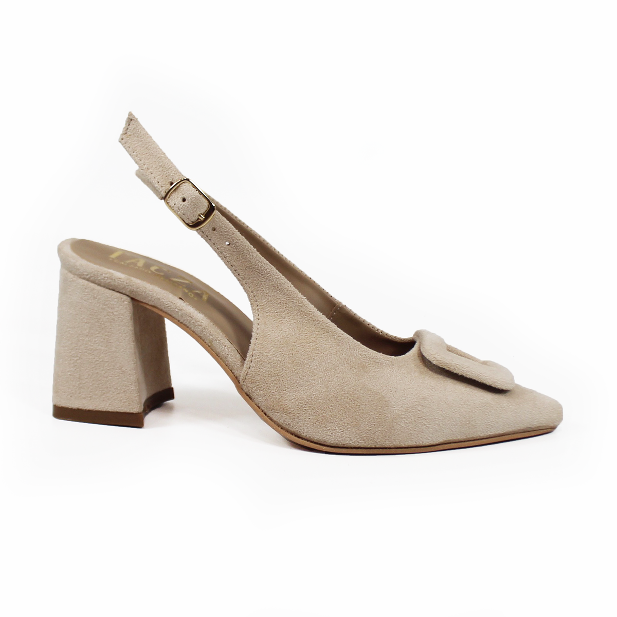 Zapatilla Puntal Beige Gamuza Destalonada con Botón Cuadrado TACZA