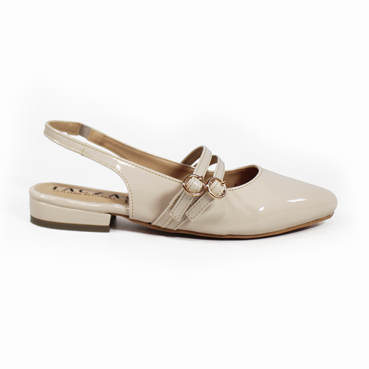 Zapatilla Slingback Destalonada Beige Charol con Doble Pulsera en Empeine TACZA