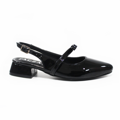 Zapatilla Slingback Destalonada Negro Charol con Moño TACZA