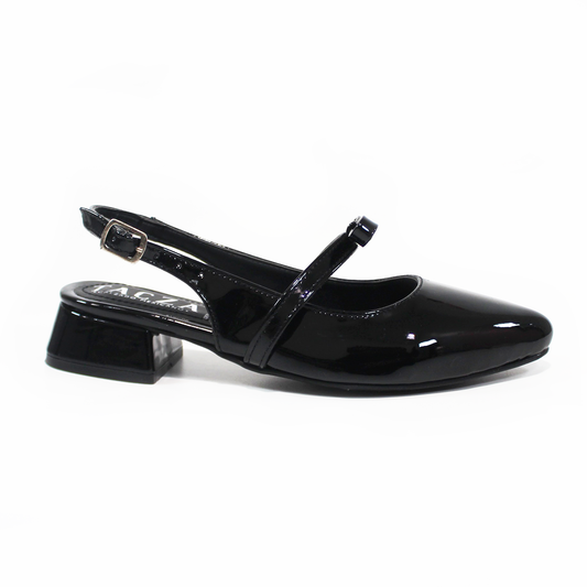 Zapatilla Slingback Destalonada Negro Charol con Moño TACZA