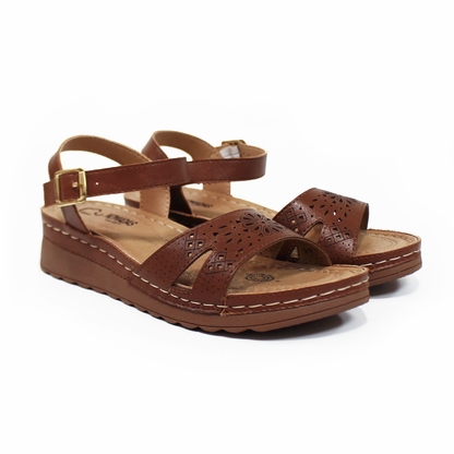 Sandalia Confort NOMADAS Café con Pulsera en Tobillo de Dama
