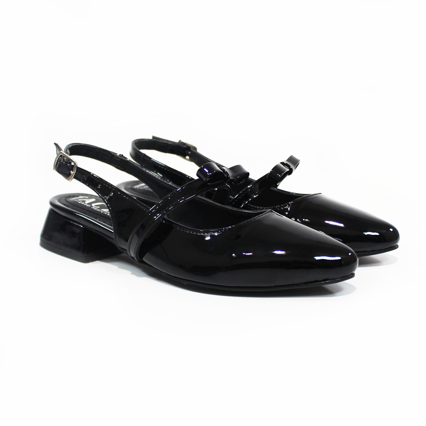 Zapatilla Slingback Destalonada Negro Charol con Moño TACZA