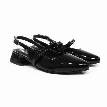 Zapatilla Slingback Destalonada Negro Charol con Moño TACZA