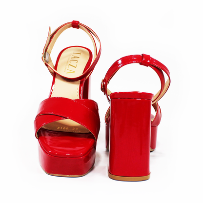Sandalia de Plataforma Rojo Charol Cruzada Destalonada con Pulsera TACZA