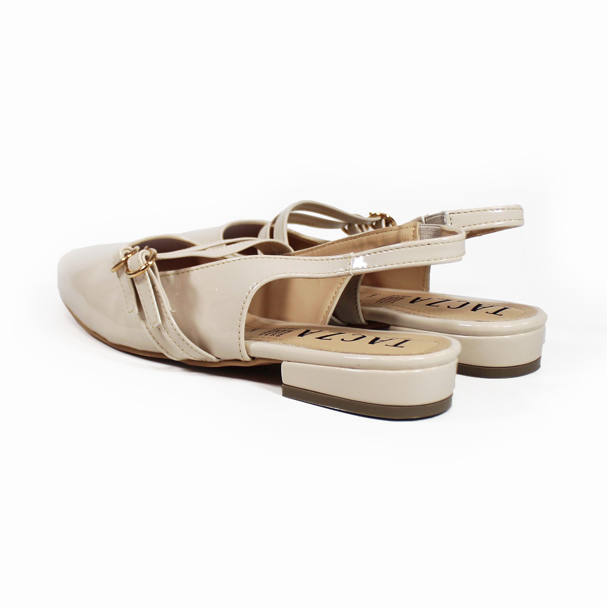 Zapatilla Slingback Destalonada Beige Charol con Doble Pulsera en Empeine TACZA