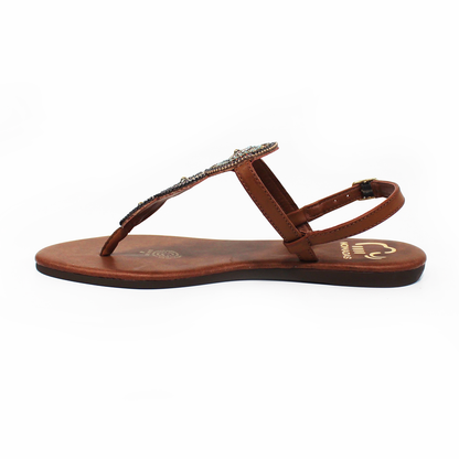 Sandalia Plana NOMADAS Pata de Gallo con Pedrería Tan de Dama