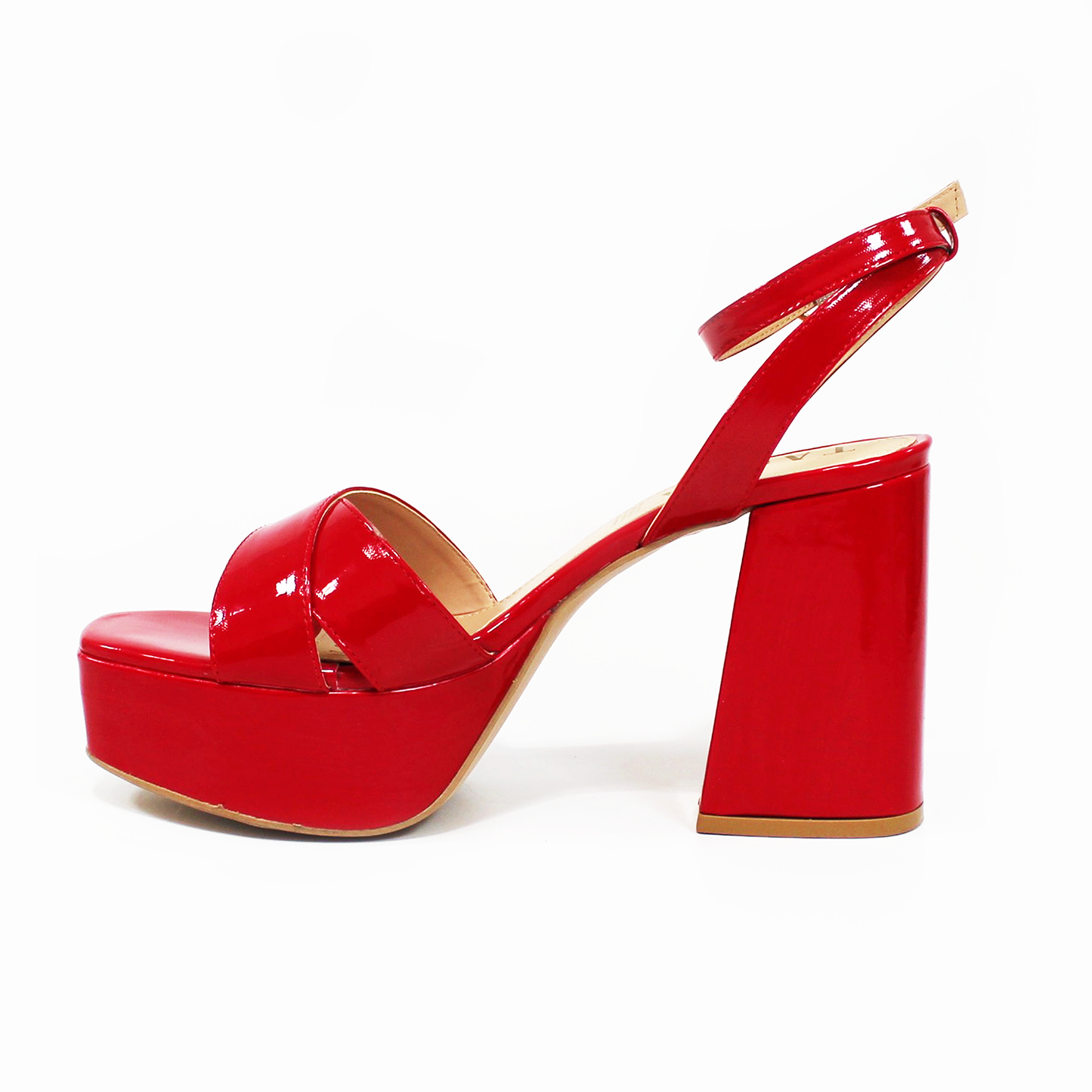Sandalia de Plataforma Rojo Charol Cruzada Destalonada con Pulsera TACZA