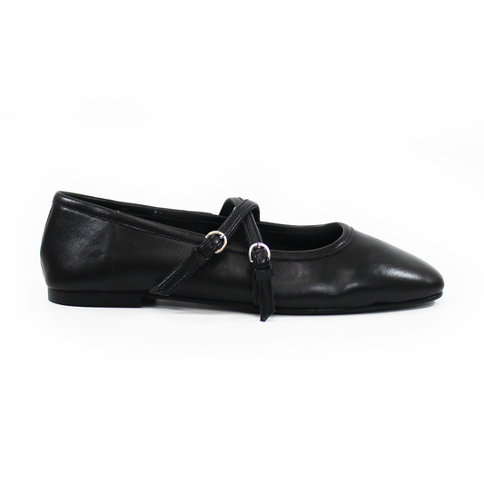 Flat Ballerina Clásica Negro con Pulseras Cruzadas en empeine de Dama TACZA