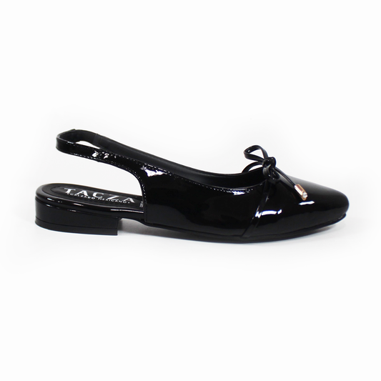 Flat Slingback Negro Charol con Moño TACZA