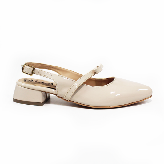 Zapatilla Slingback Destalonada Beige Charol con Moño TACZA