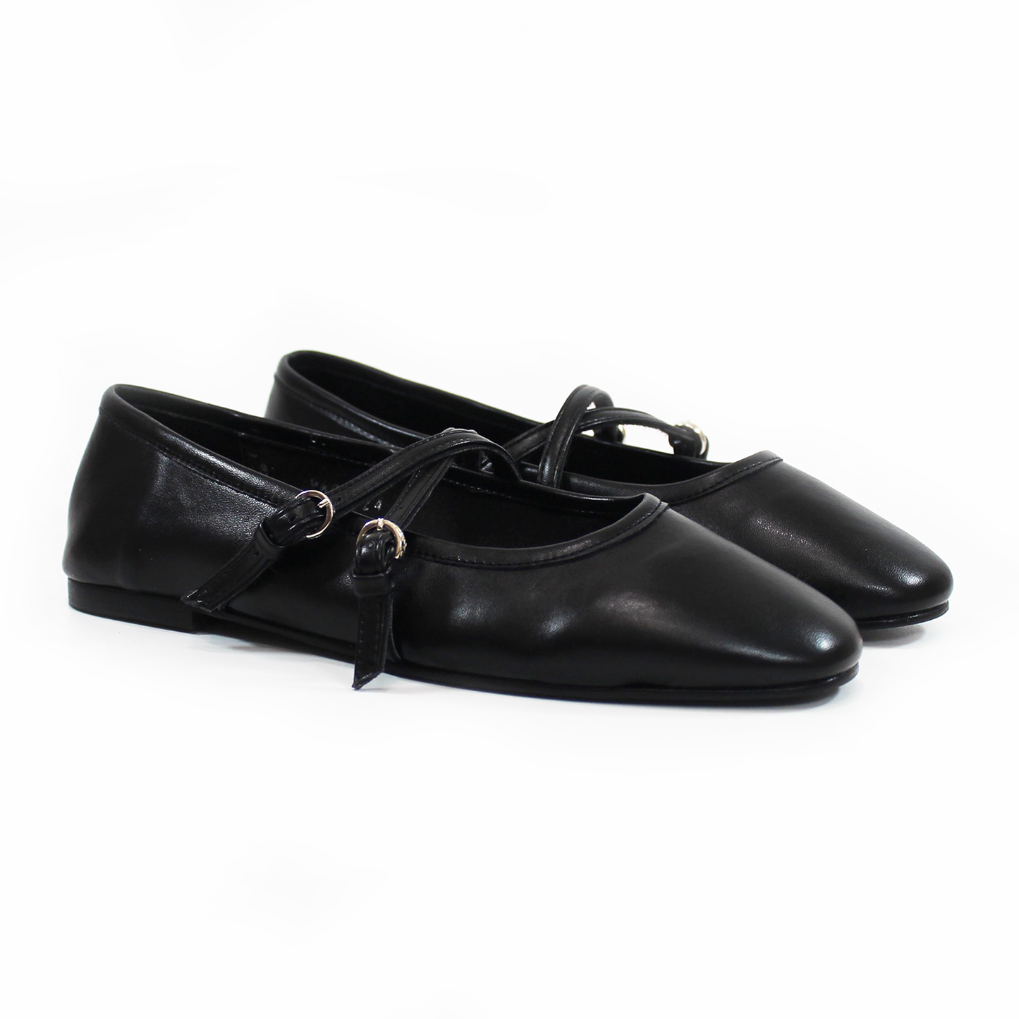 Flat Ballerina Clásica Negro con Pulseras Cruzadas en empeine de Dama TACZA