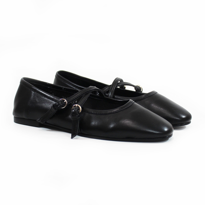 Flat Ballerina Clásica Negro con Pulseras Cruzadas en empeine de Dama TACZA