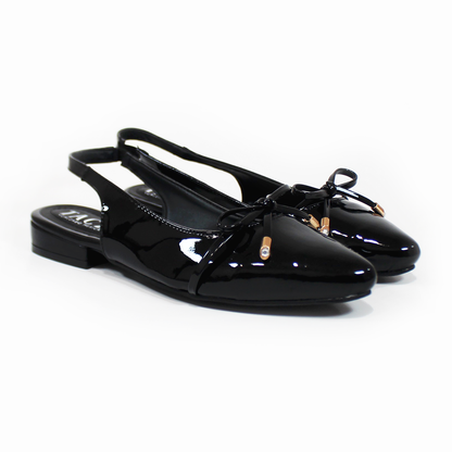 Flat Slingback Negro Charol con Moño TACZA