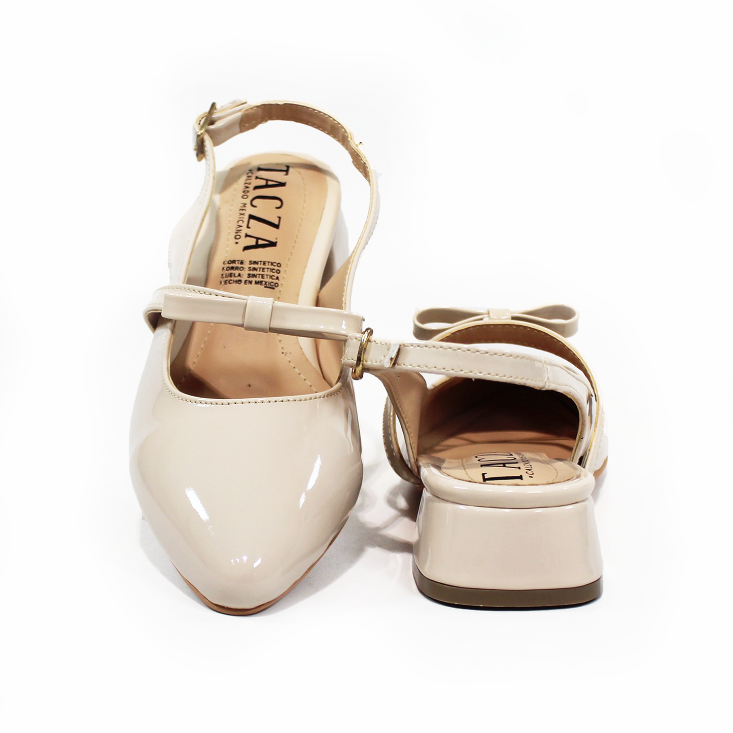 Zapatilla Slingback Destalonada Beige Charol con Moño TACZA