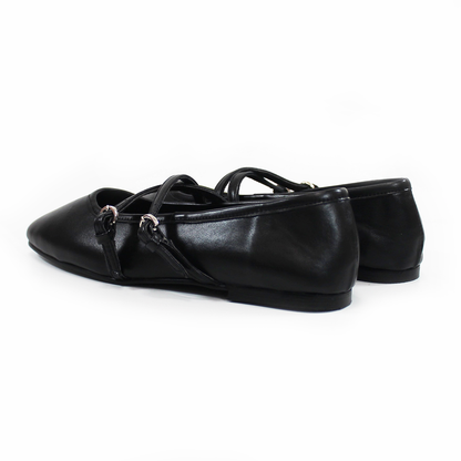 Flat Ballerina Clásica Negro con Pulseras Cruzadas en empeine de Dama TACZA