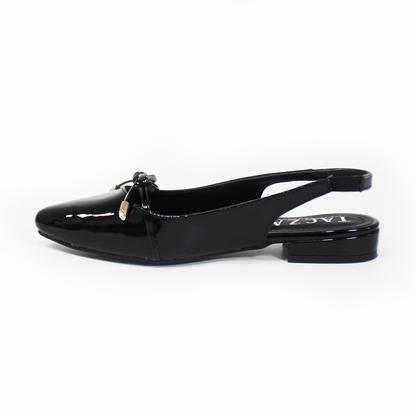 Flat Slingback Negro Charol con Moño TACZA
