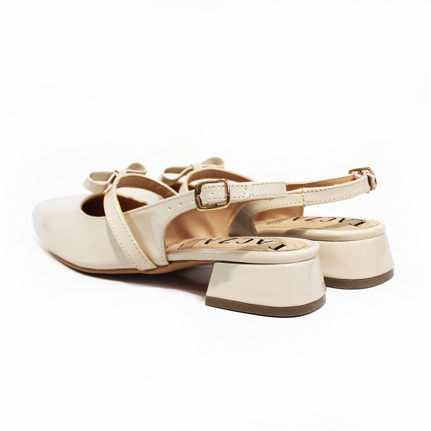 Zapatilla Slingback Destalonada Beige Charol con Moño TACZA