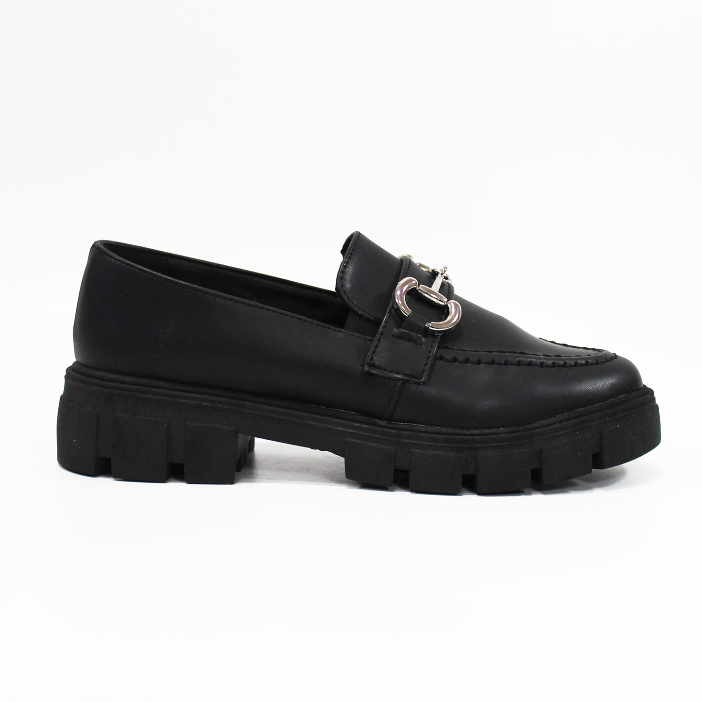 Mocasín Chunky Negro con Herraje Plata de Dama TACZA