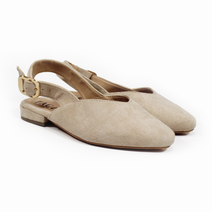 Flat Puntal Slingback Beige Gamuzado TACZA