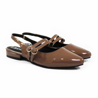 Zapatilla Slingback Destalonada Chocolate Charol con Doble Pulsera en Empeine TACZA