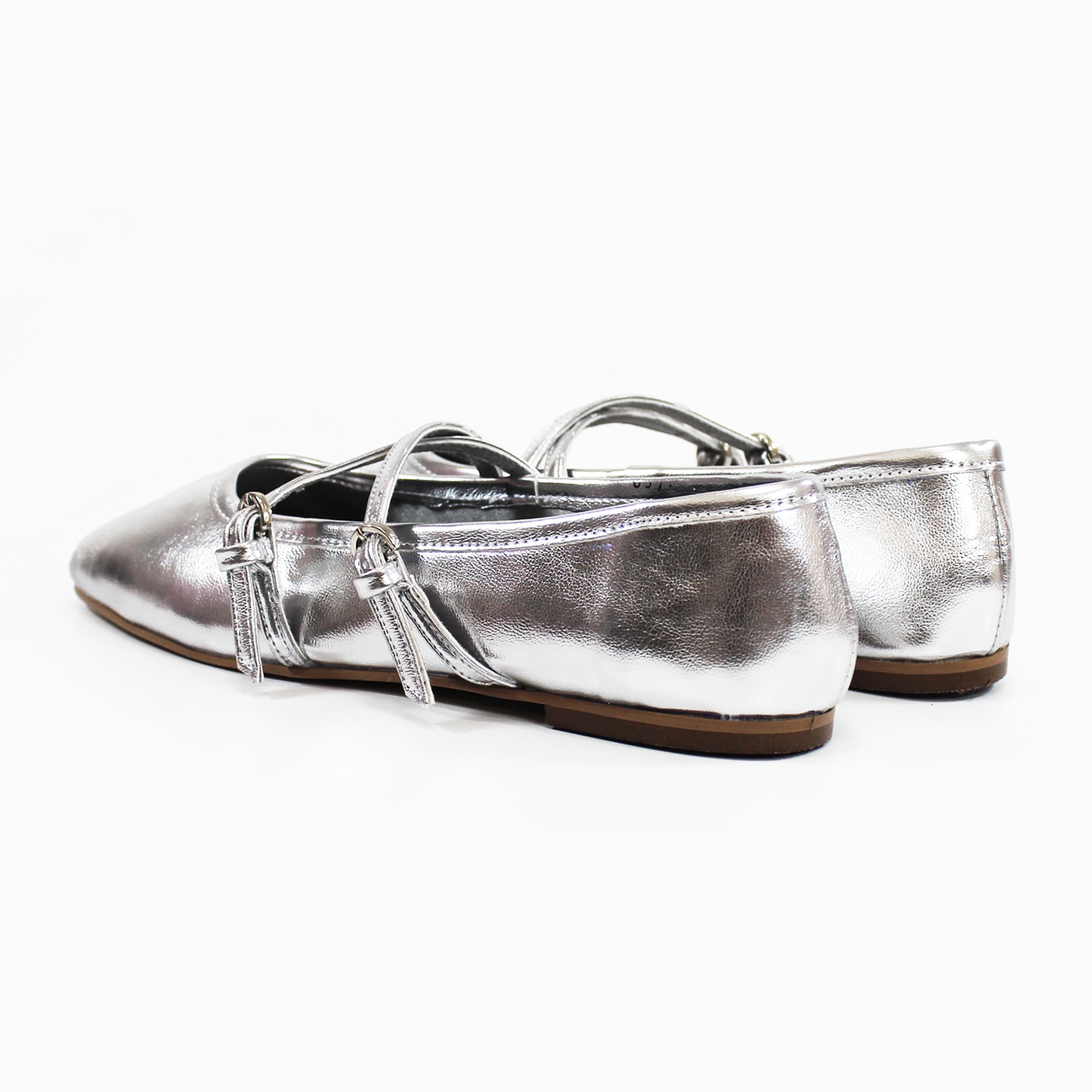 Balerina Flat Clásica con Pulseras Cruzadas Plata de Dama TACZA