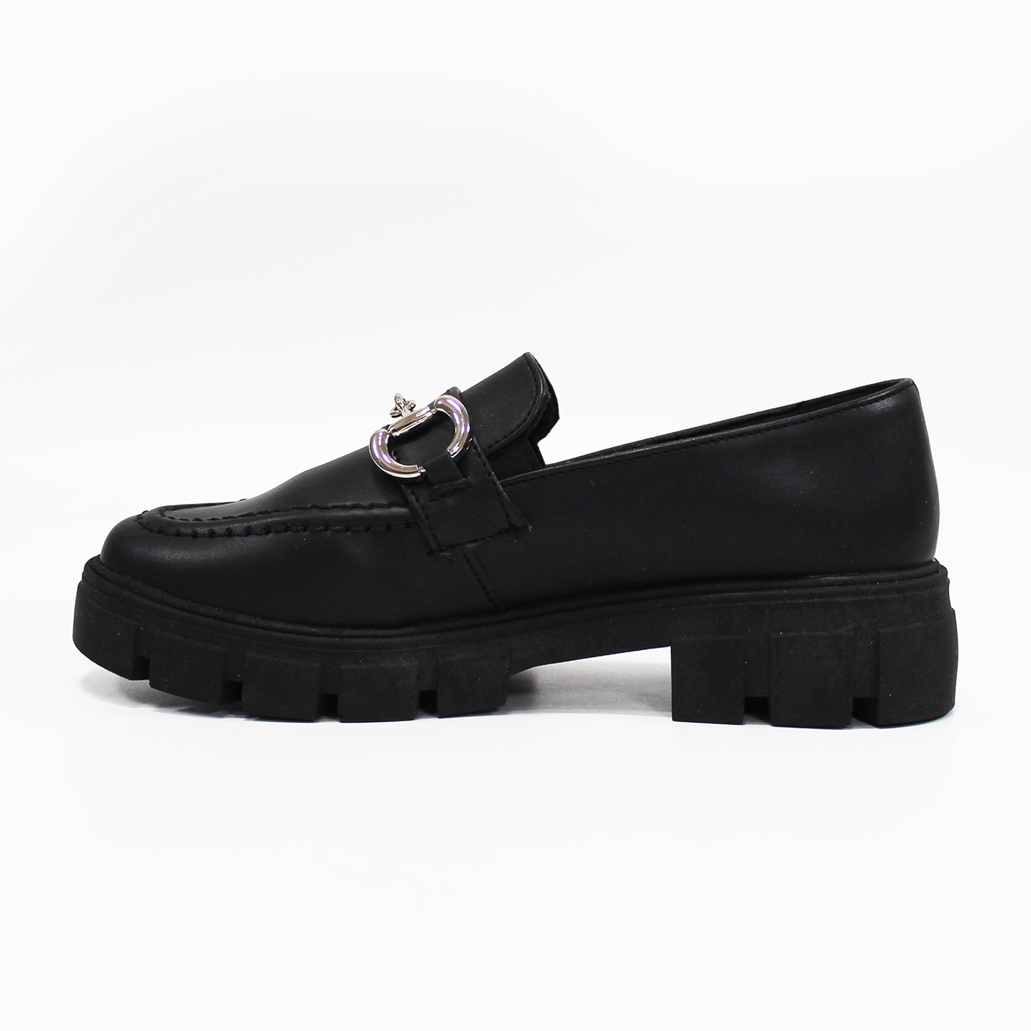 Mocasín Chunky Negro con Herraje Plata de Dama TACZA