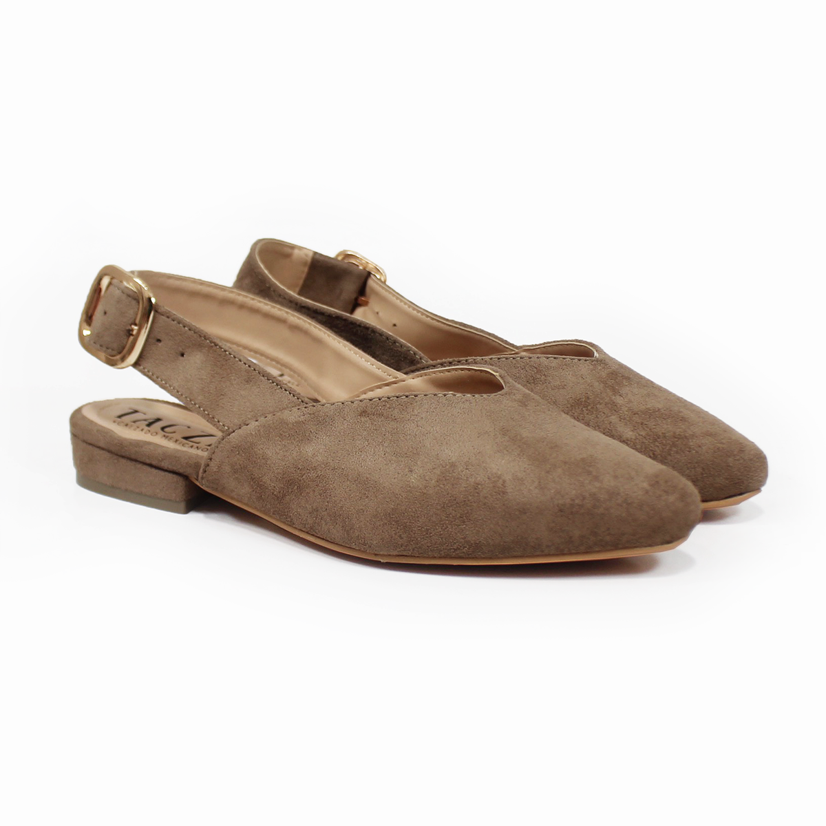 Flat Puntal Slingback Café Camel Gamuzado TACZA