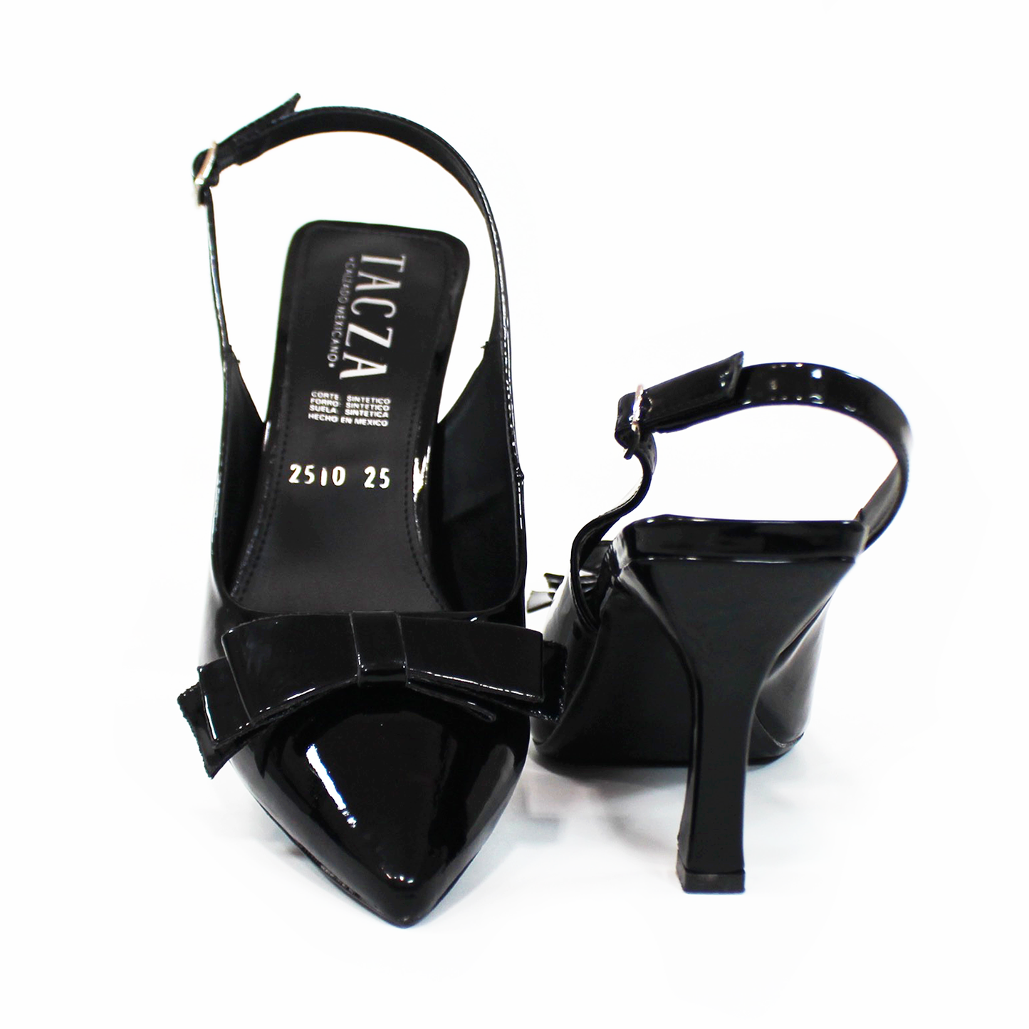 Zapatilla Slingback con Moño Negro Charol Destalonada de Dama TACZA