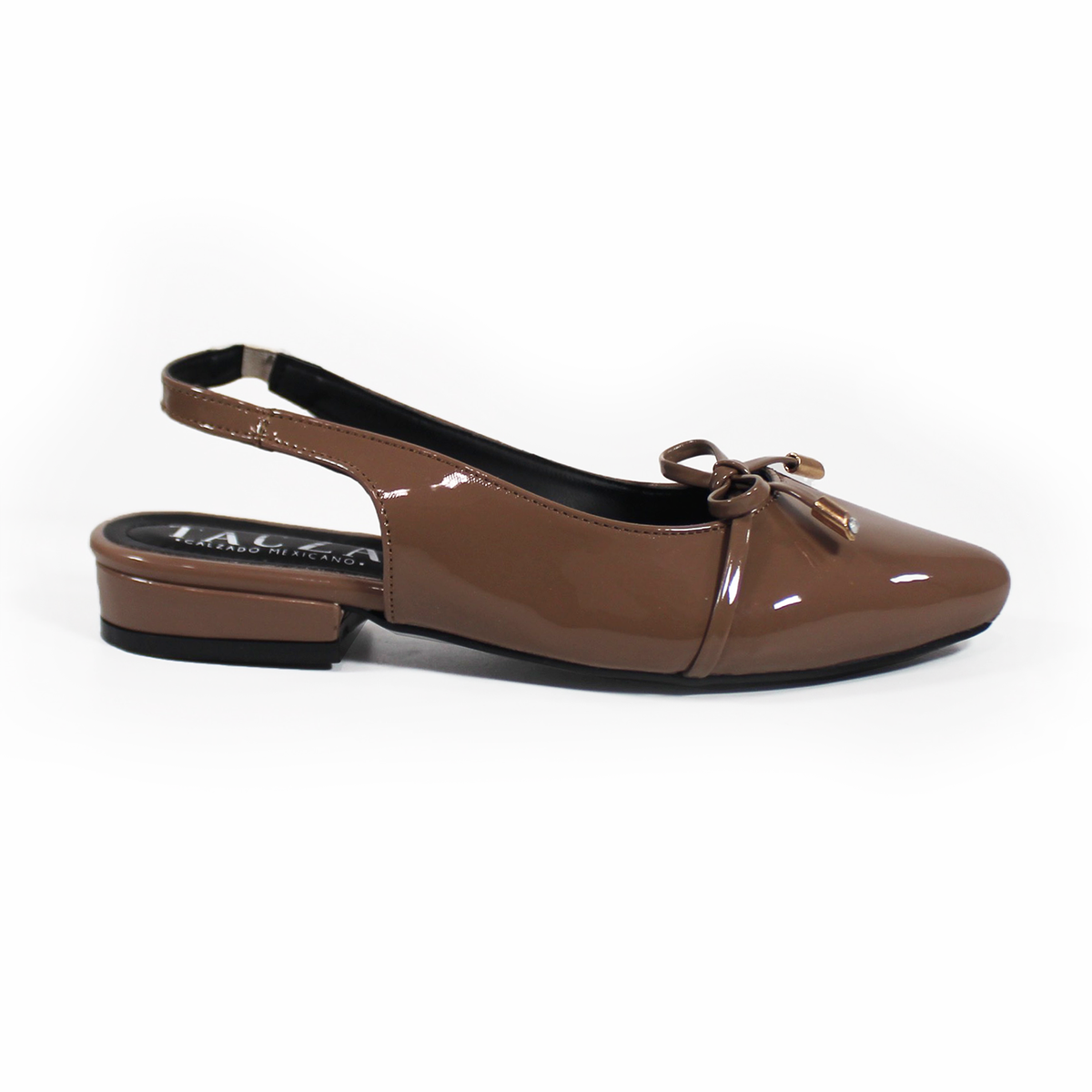 Flat Slingback Café Charol con Moño TACZA