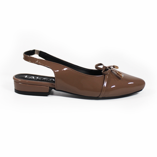 Flat Slingback Café Charol con Moño TACZA