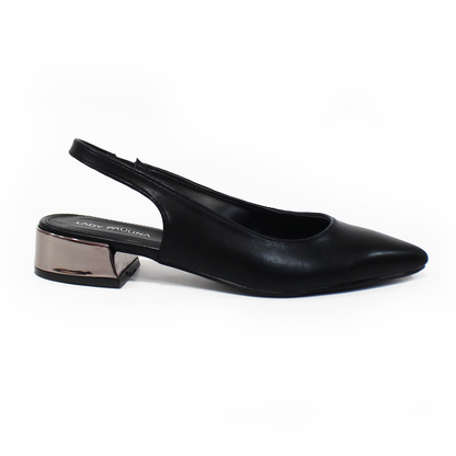 Zapatilla Slingback Puntal Negra con Mini Tacón Metalizado de Dama LADY PAULINA