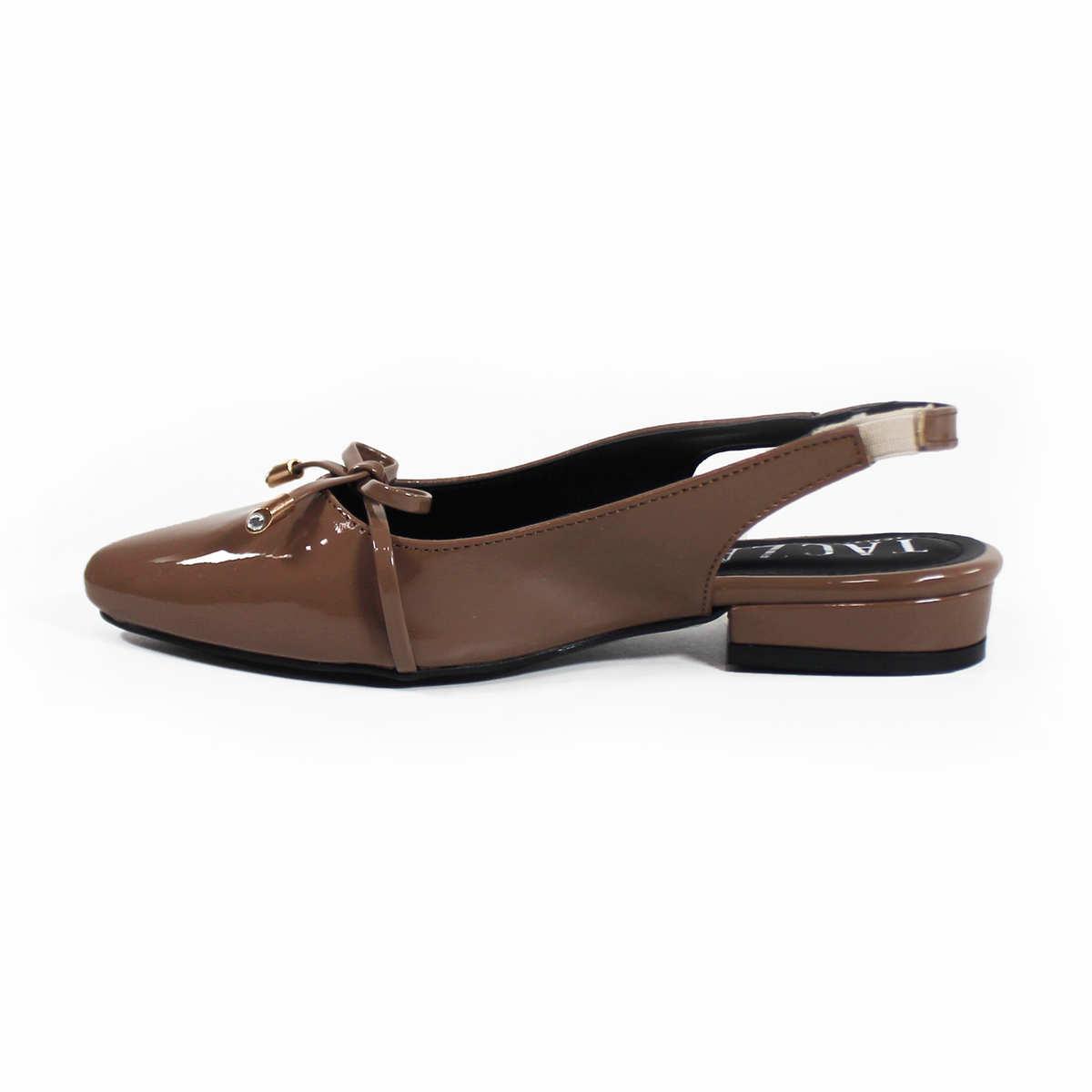 Flat Slingback Café Charol con Moño TACZA