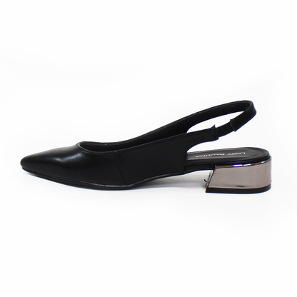 Zapatilla Slingback Puntal Negra con Mini Tacón Metalizado de Dama LADY PAULINA