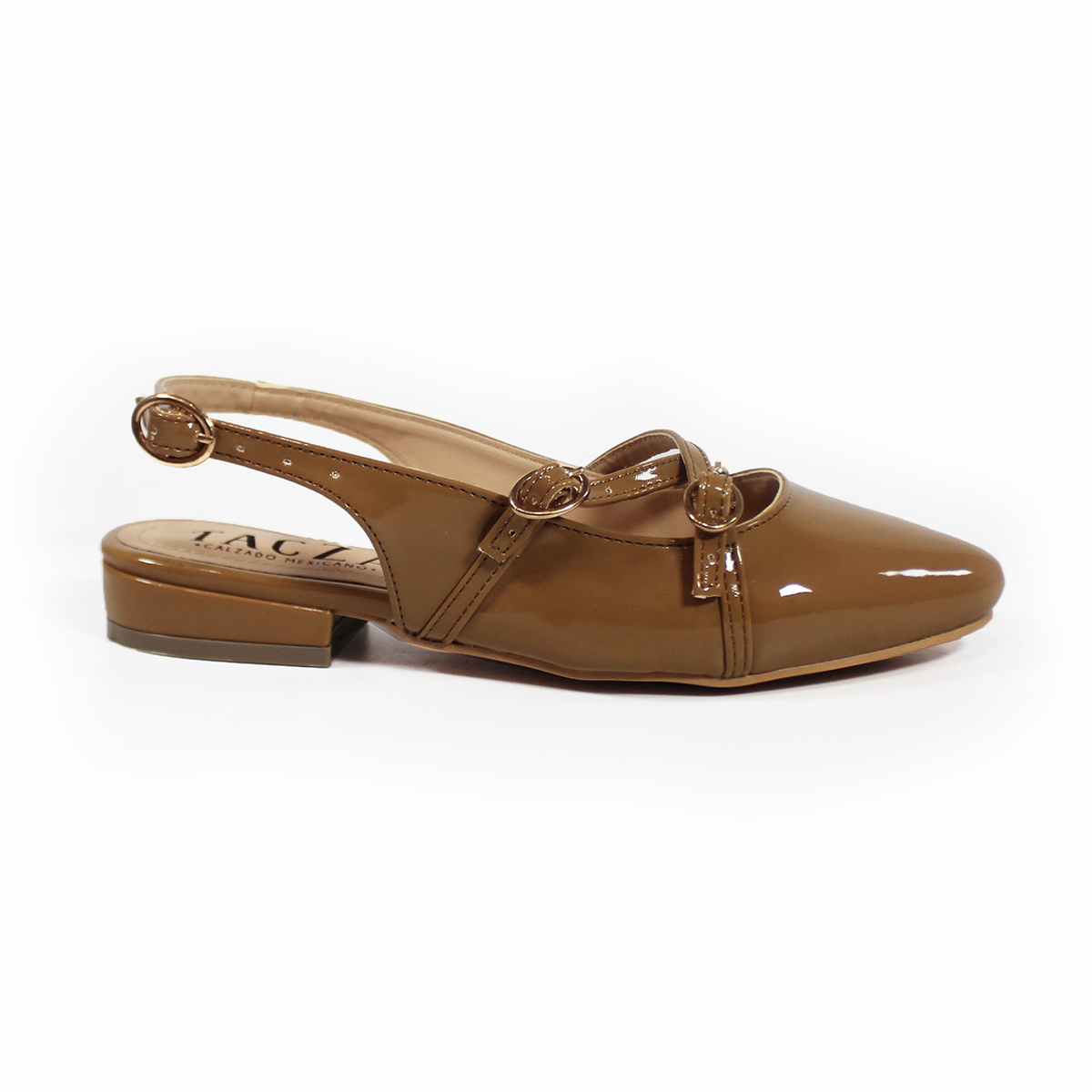 Flat Slingback con Tiras Cruzadas Cajeta Charol TACZA
