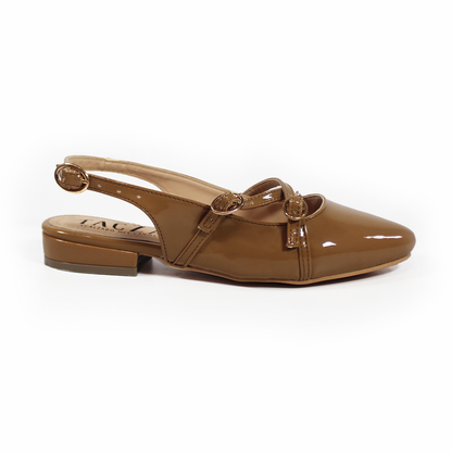 Flat Slingback con Tiras Cruzadas Cajeta Charol TACZA