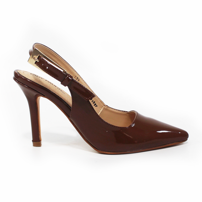 Stiletto Slingback Café Charol con Hebilla Grande LADY PAULINA