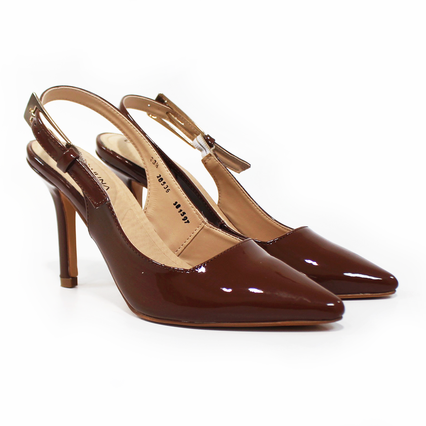 Stiletto Slingback Café Charol con Hebilla Grande LADY PAULINA