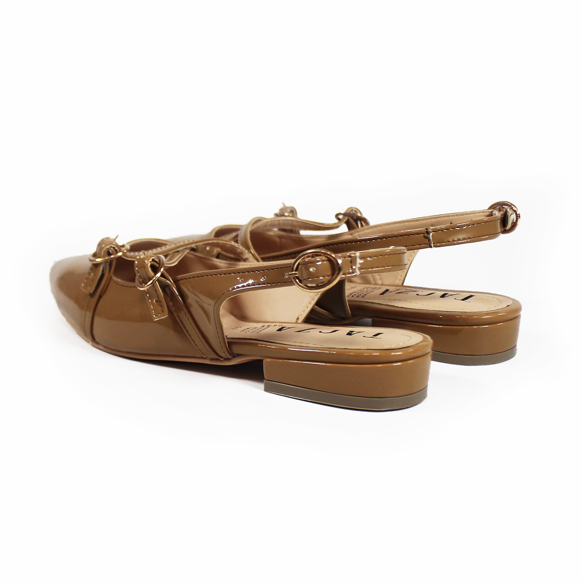 Flat Slingback con Tiras Cruzadas Cajeta Charol TACZA