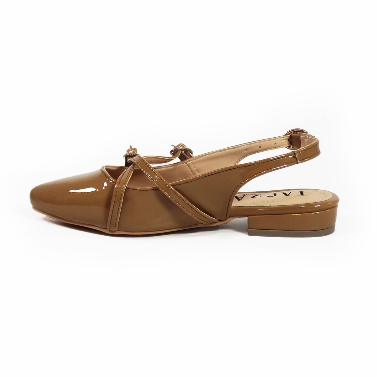 Flat Slingback con Tiras Cruzadas Cajeta Charol TACZA