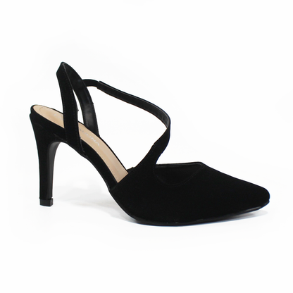 Zapatilla Puntal Negro Ante con Tira Cruzada en Empeine LADY PAULINA