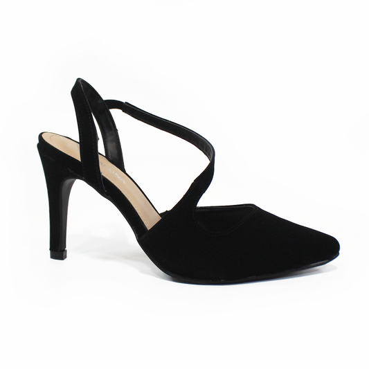 Zapatilla Puntal Negro Ante con Tira Cruzada en Empeine LADY PAULINA