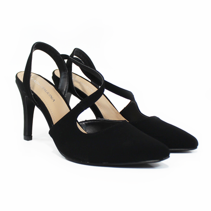 Zapatilla Puntal Negro Ante con Tira Cruzada en Empeine LADY PAULINA