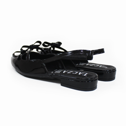 Flat Slingback Negro Charol con Moños TACZA