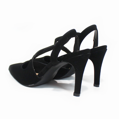 Zapatilla Puntal Negro Ante con Tira Cruzada en Empeine LADY PAULINA