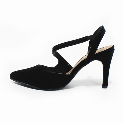 Zapatilla Puntal Negro Ante con Tira Cruzada en Empeine LADY PAULINA