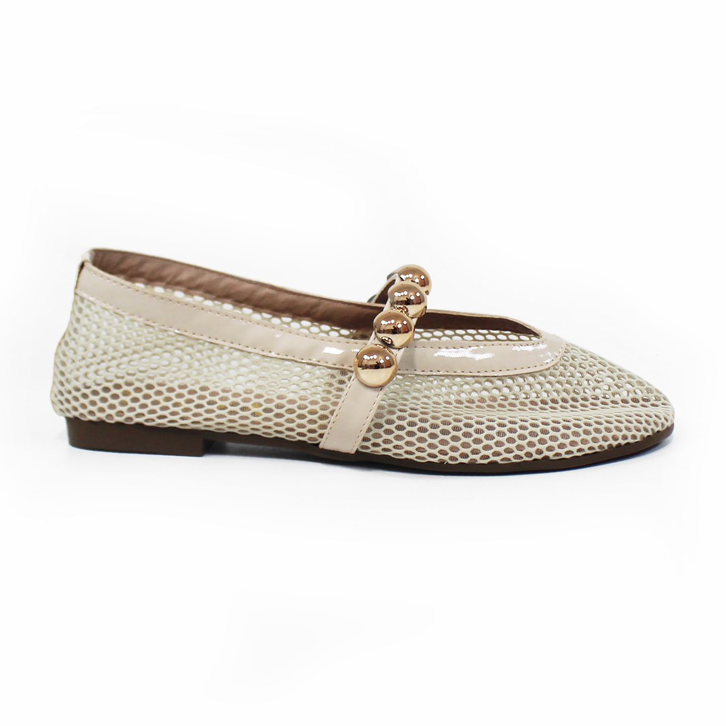 Flat de Malla Beige con Tira de Botones Dorados TACZA
